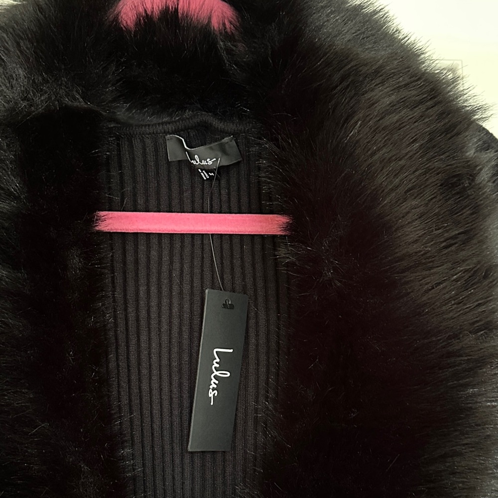 Lulu's Black Cardigan with Faux Fur Collar - Picture 3 of 10